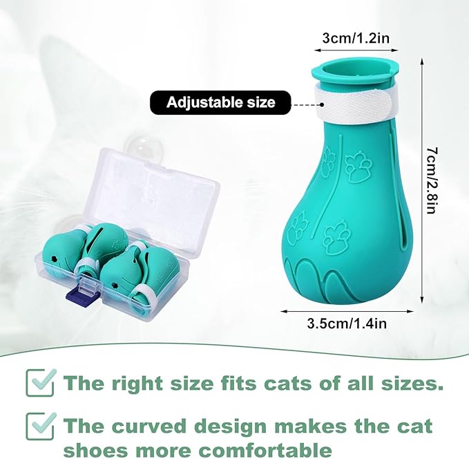 Gosknor 4pcs Cat Feet Covers, Adjustable Anti-Scratch Anti-Bite Silicone Kitten Paw Claw Caps Boots for Nail Trimming Bathing Checking Multifunctional Pet Grooming Protector Products (Blue)