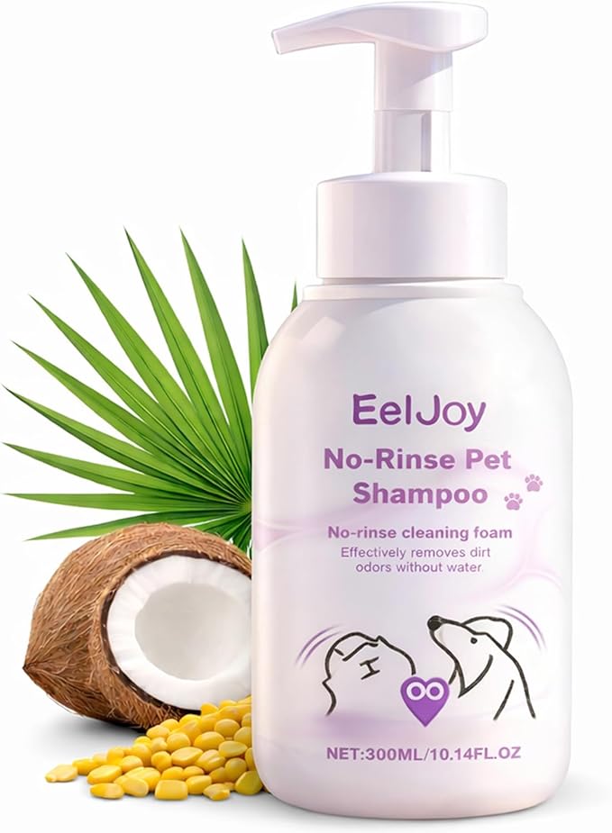 Non-Rinse Pet Shampoo – 10 Fl. oz Dog & Cat Dry Shampoo and Conditioner Itchy Skin Relief - Coconut Oil No Rinse Pet Shampoo for Cat & Dog Grooming & Spot Cleaning, Quick Clean Between Baths