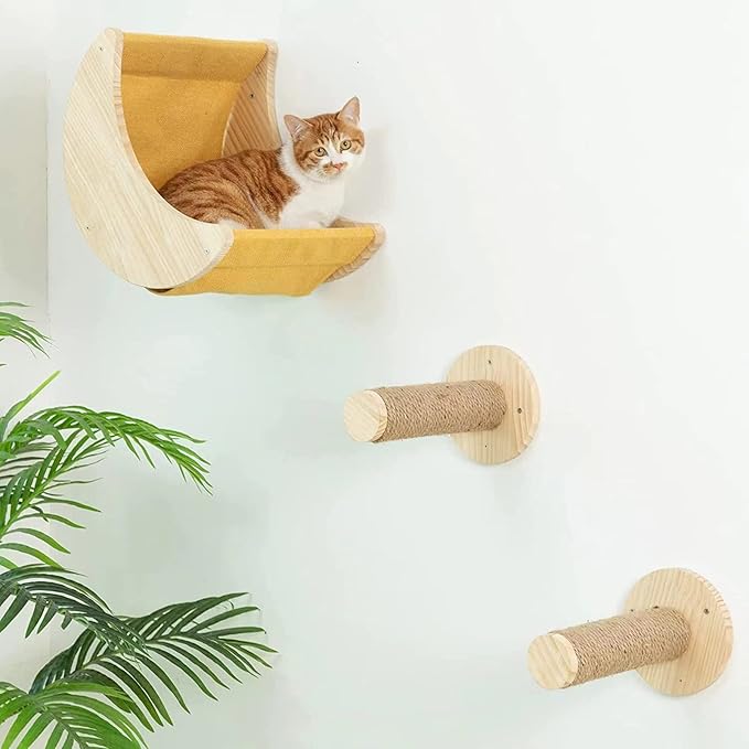 Cat Hammock Wall Mounted Cat Shelf with Two Steps - Cat Wall Shelves and Perches for Sleeping, Playing, Climbing, and Lounging - Modern Cat Bed & Furniture for Large Cats or Kitty