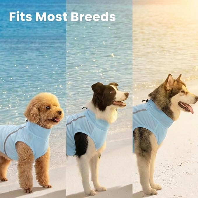 FUAMEY UV Protection Sleeveless Dog Shirt, Sun Protection Pet Summer T-Shirt with Zipper & Reflective Strips, Lightweight Quick-Dry Breathable for Medium Dog Breeds (Blue, M)