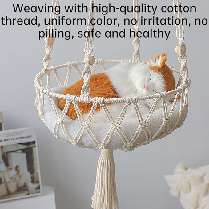 Handmade Cat Hammock Cat Dog Swing Hanging Bed Tassel Design Cat Nest Indoor Elegant Tapestry Decoration Pet Cat House Personality Home (Hammock A)