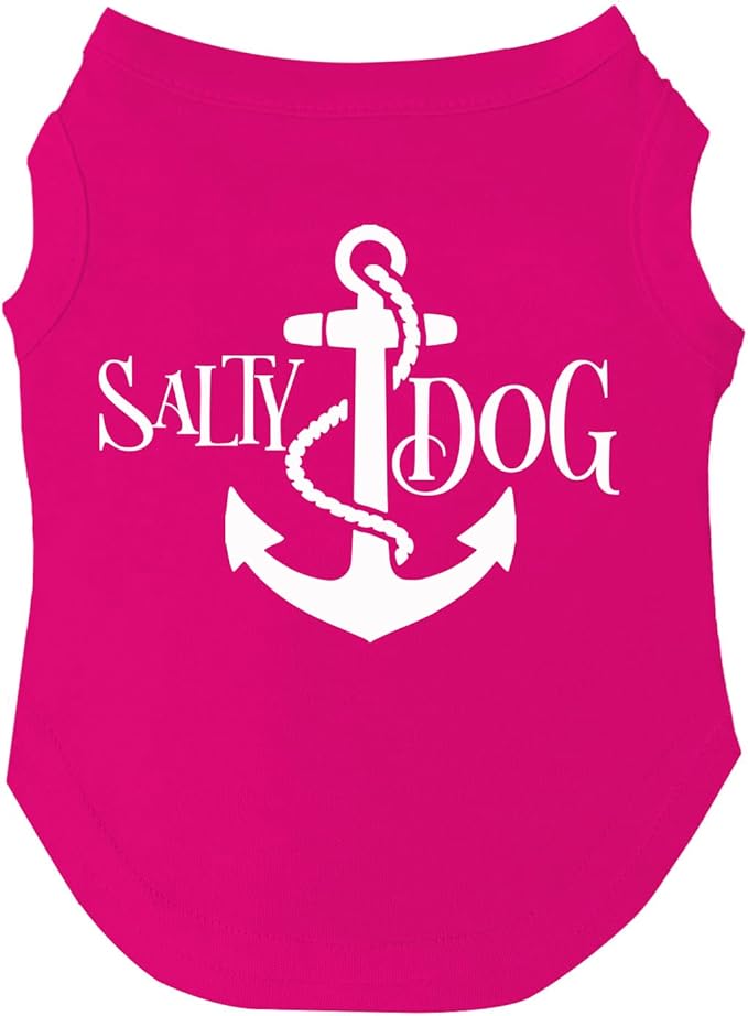Salty Dog Dog Tee Shirt | Sleeveless | Summer Fun | Beach Vibes | Ocean Lover | Sunshine (Hot Pink, Large 100)