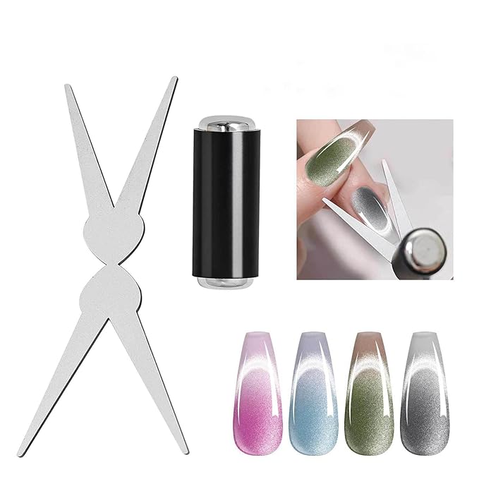 Cat Eye Gel Polish Double-Head Magnet Wand + Y Shaped Iron for French Cat Eye Effect Black Strong Cylinder Magnet Cat Eye Magnetic Bar for Home Salon Nail Art Tools