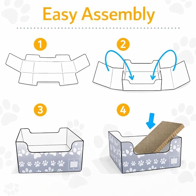 SnuggleSpruce Cardboard Cat Scratcher Box & Bed – 2-in-1 Reversible Scratch Pad for Indoor Cats – Heavy Duty Corrugated, Furniture Protector, 16"x13"x7.5", Gray