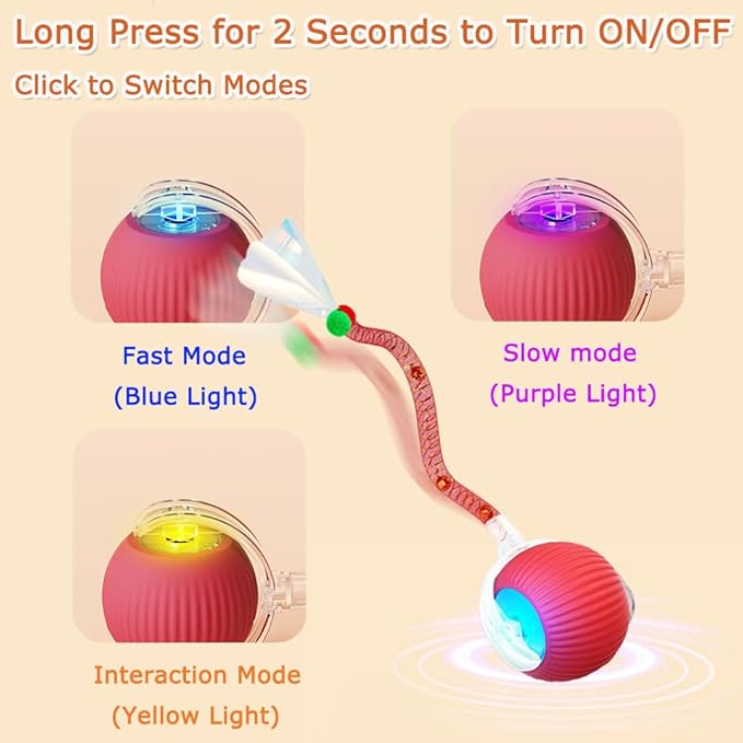 1PC Interactive Cat Toys for Indoor Cats,2025 New Generation Interactive Cat Ball Toy with Elastic Mesh Tail,Automatic Cat/Kitten Toys with Chirping & Motion Activate,Cat Toys for Bored Indoor,Gray