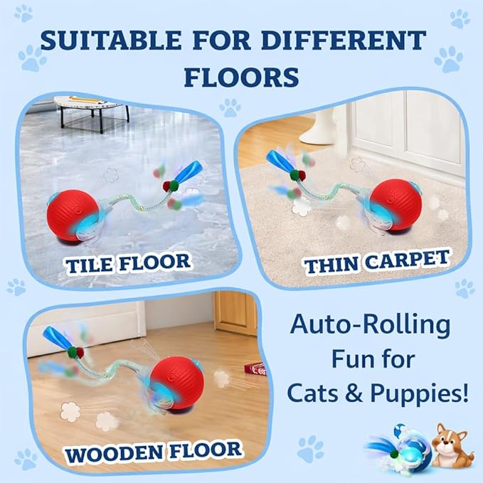 GlowPounce Interactive Rolling Ball Toy for Indoor Cats & Small Dogs – Motion-Activated Smart Moving Ball with LED Lights – Rechargeable Automatic Play Toy for Cats, Kittens & Puppies, Pink