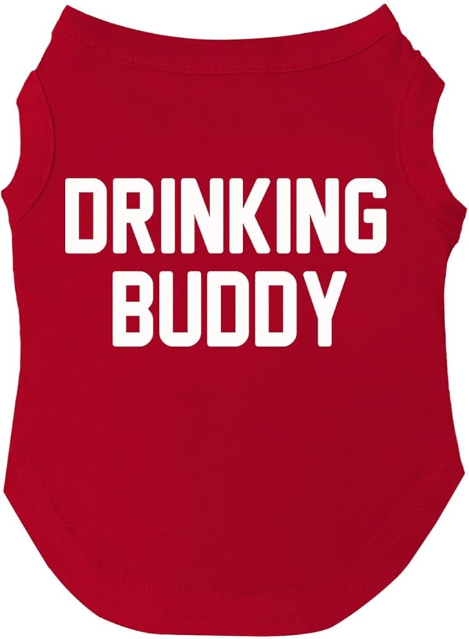Drinking Buddy Dog Tee Shirt | Sleeveless | Funny Beer Lovers | Brewery Bar | Drinking Parade Event Party (Red, 6X-Large 11)