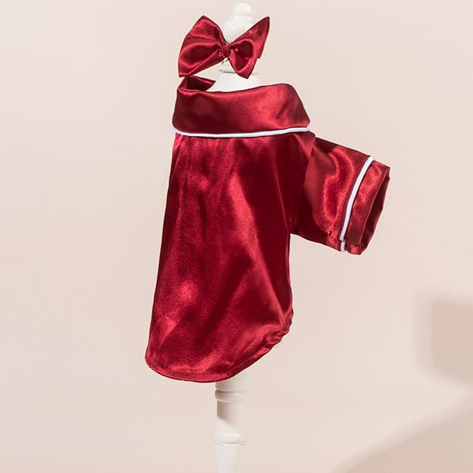 Cat Puppy Costume Elegant Satin Pajamas with Bow Headband 2PCs Set Pet Sleepwear Cute Pet Outfit Cosplay Partywear Photoshoots (red Set,X-Small)