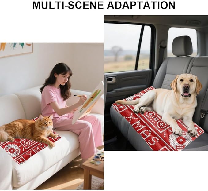 Retro Christmas Sweater Pattern Pet Mats Anti Chew Dog Bed Dog Beds for Crate Bed Mat Flat Non- Slip Bottom Room Furniture Multi- Scenario Cat Mat Gift Printed Pet Beds 24× 18 Inch