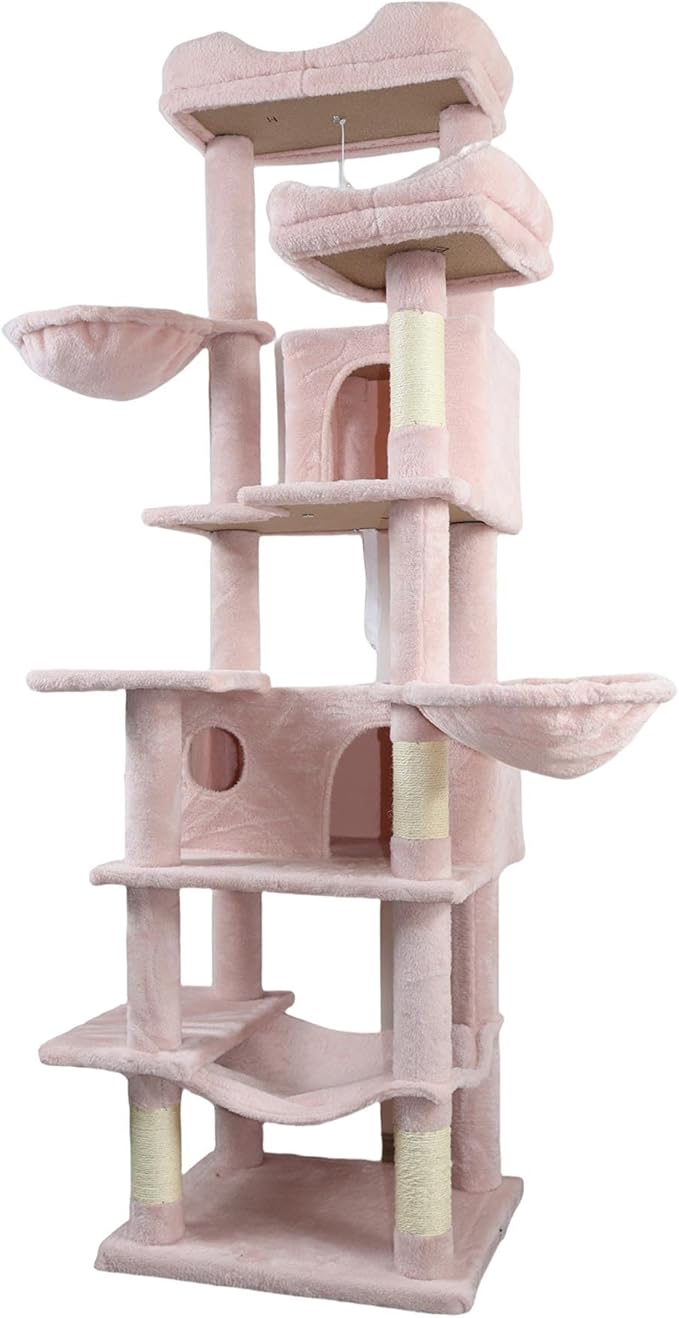71" Flower Cute Cat Tree for Indoor Cats Large Adult, Tall Cat Tower with Scratching Post & Condo, Hammock, Aesthetic Cats Stand, Modern, Easy Assembly (Pink, 68" Tall)