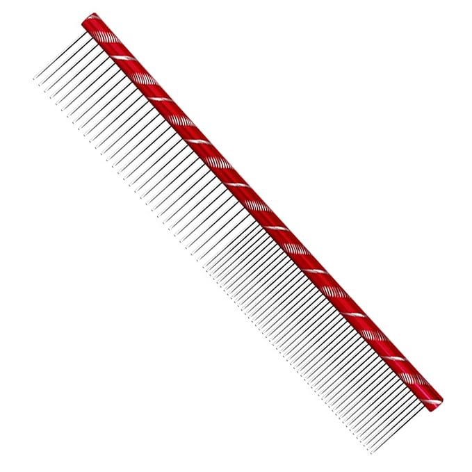 MEKBOK Dog Comb Grooms Cats As Well - for Medium to Thick Coats - 8 Inch Length - Rounded Spine - Grooming Tool for Mats and Shedding (Red)