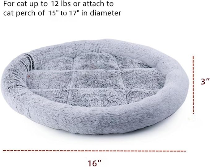 SHENGOCASE 16" Fluffy Faux Fur Cat Tree Tower Replacement Bed Cushion Pillow, Round Donut Cuddler with Hook Tapes