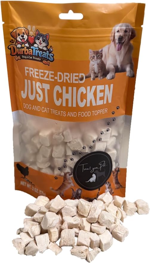Freeze Dried JustChicken Raw Dog & Cat Treats - Healthy Snacks, Food Topper. Weight Control, Training Bites, High Protein 2.0 OZ