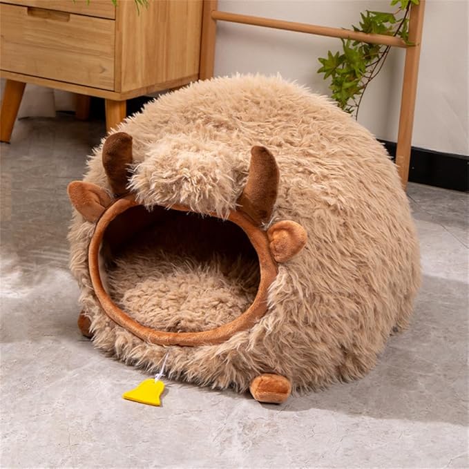 LYFJMUS Mushroom Cat Bed Chocolate Cookie Cat Beds for Indoor Cats Mushroom Cow Shape Cat Cave Bed Cat Tent with Removable & Washable Cushion Pillow Cat House Bed for Cats Small Dogs ﻿ (Brown Cow)
