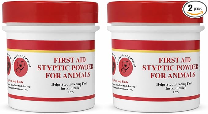 G.B.S Styptic Powder for Animals – Fast-Acting Blood Stop for Dogs, Cats, Birds & Small Pets – First Aid Powder for Nail Bleeding, Minor Cuts & Grooming – 1 oz, Pack of 2