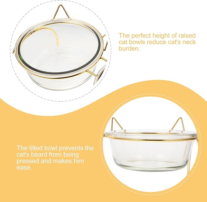 ELEOUTI Angled Cat Feeding Bowl Set with Neck Protection Double Bowls with Iron Raised Stand for Cats Suitable for Home Feeding and Watering