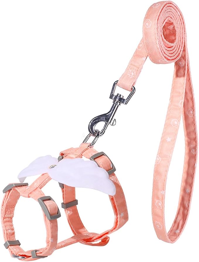 Cat Harness and Leash Set for Outdoor Travel Walking Escape Proof Soft Safe Adjustable Kitten Puppy Small Strap Cute Angel Style, Pink Wing, M