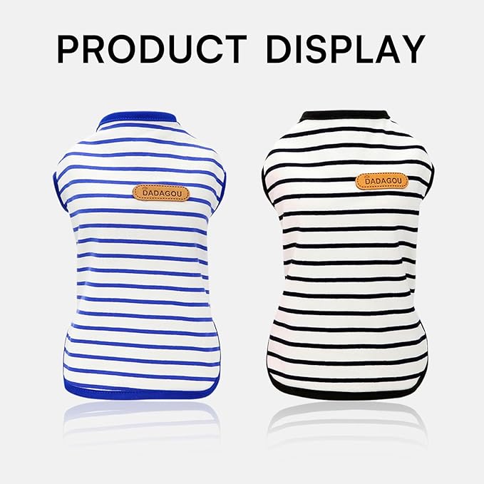Dog T-Shirts for Extra Large Dogs 2 Pack, XL Dog Sleeveless Striped Vests Dog Pullover T-Shirts Lightweight Puppy Kitten Tank Top Cat Tee for Schnauzer, Blueblack-XL