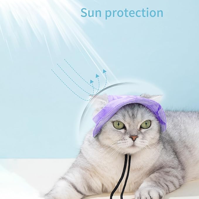 Pet Hat with Ear Holes Sunscreen Cap, Adjustable String Dog Cat Summer Sun Hat,Cat Dog Bucket Hat for Birthday Party Costume Decoration Outdoor Hiking (Purple, Medium)