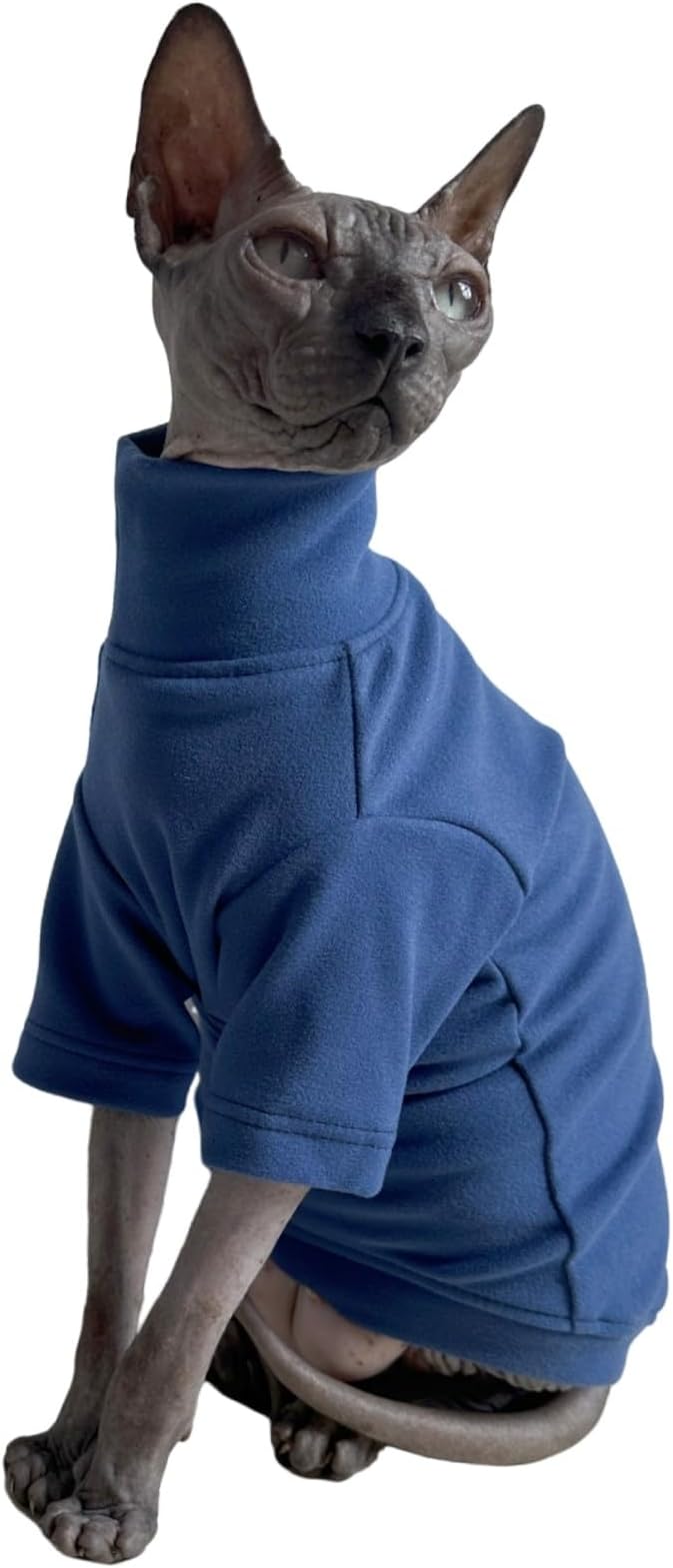 Sphynx Cats Solid Warm Fleece Shirt Cat Turtleneck Undershirt Thermal Hairless Cat Clothes for Sphynx, Devon, Cornish Cat Clothes and Small Kitten and Dogs (Ocean, Small)
