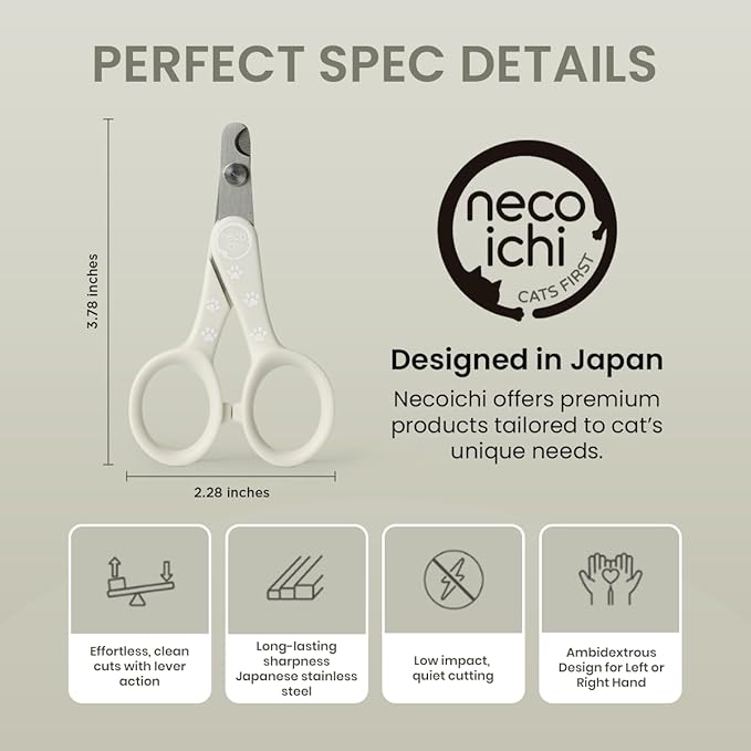 Necoichi Purrcision Feline Nail Clippers | Lever Principle Cat Nail Clipper | Butter-Smooth Cuts | Made in Japan, Seki Swordsmith Craftsman | Stainless Steel Cat Claw Trimmer for Indoor Cats (Gray)