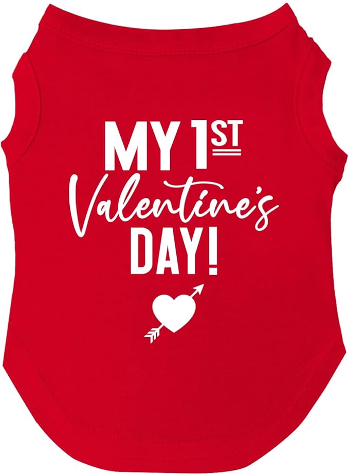 My First Valentine's Day Dog Tee Shirt | Sleeveless Breeds | Valentine's Day | Love & Hearts |Red, X-Large 158