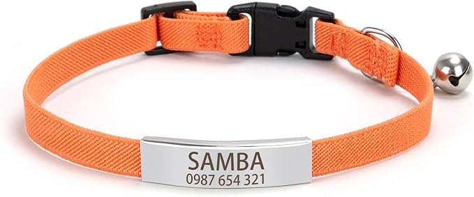 Quick-Release Lightweight Elastic Cat Collar - Custom Engraved ID Tag Safety Collar for Indoor/Outdoor Cats, Personalized Name Plate to Prevent Loss