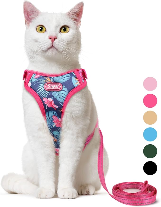 Supet Cat Harness and Leash Escape Proof for Walking, Adjustable Cat Vest Harness and Leash Set for Large and Small Kittens Dogs