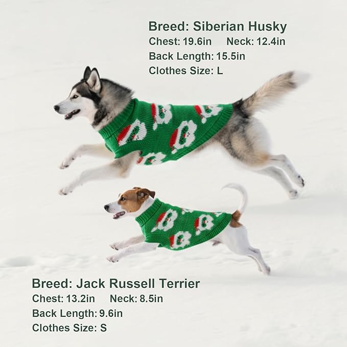 Dog Sweater Knitted for Small to Large Dogs Boy Girl, Classic Turtleneck Dog Christmas Sweaters, Warm & Soft Santa Claus Pet Clothes for Winter (Green, L)