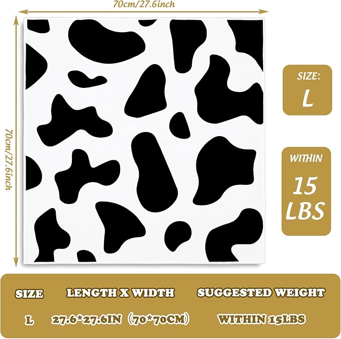 JarThenaAMCSCow Print Cat Wrap for Cutting Nails 27.6 x 27.6 in Self-Adhesive Cat Grooming Wrap Black White Washable Anti-Escape Cats Restraint Wrapping Cloth for Cats Pet Cleaning and Beauty,1 Pc