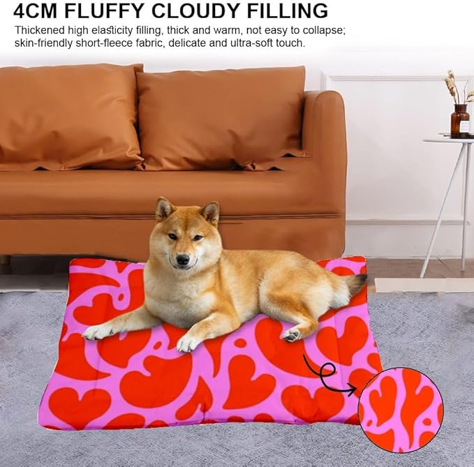 Red Love Heart Dog Crate Pad Non Slip Bottom Portable Pet Mat Warm Mat for Dogs Dog Pet Supplies Multi Scenario Multi Model Crate Gift Printed Car Bed 24× 18 Inch