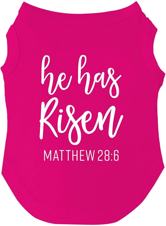He Has Risen Dog Tee Shirt | Sleeveless | Easter | Spring | Religious | Jesus | Photoshoot Prop (Hot Pink, 4X-Large 1005)