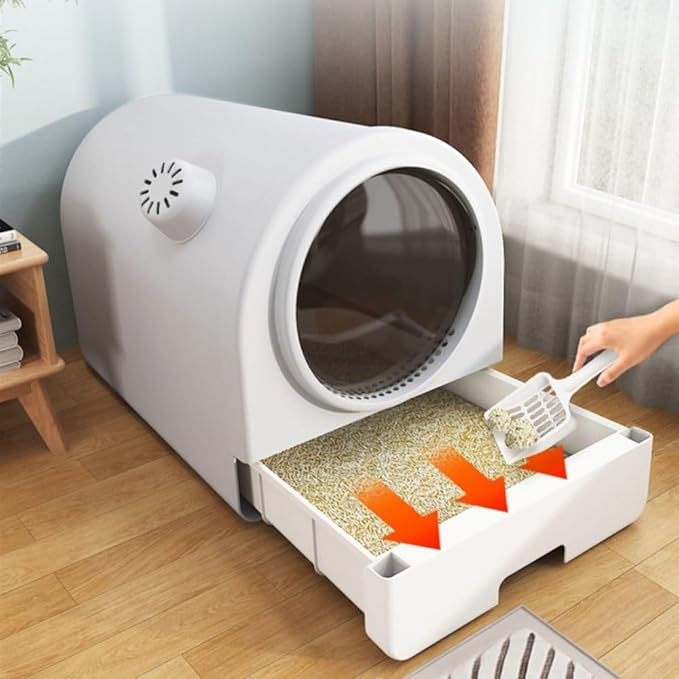 Pet Supplies, Fully Enclosed Cat Litter Box with Scoop, Extra Large Drawer, Non-Sticky & Leak-Proof(Green)