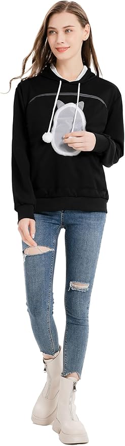 ALYC Pet Carrier Hoodie Cat Dog Pouch Holder Sweatshirt Large Pocket Pullover Shirt with Cat Ear for Women