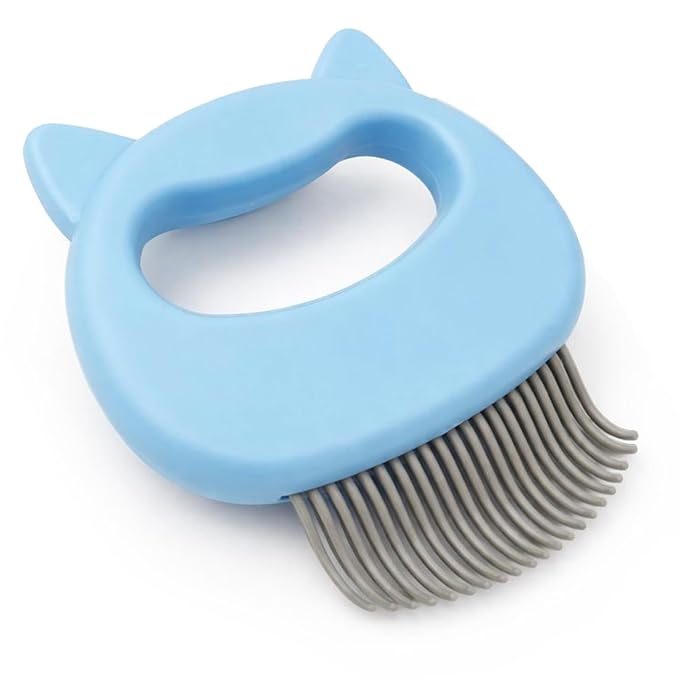Original Cat-Face Pet Hair Removal Massage Shell Comb – Soft Deshedding & Dematting Grooming Tool (Blue)