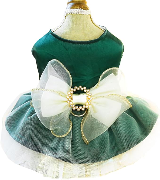 ANIAC Retro Dog Tulle Dress with Leash Ring Spring Summer Girl Puppy Clothes for Small Dog Cat Apparel Formal Pet Prom Dress for Christmas Wedding Birthday Valentines (Green, X-Small)