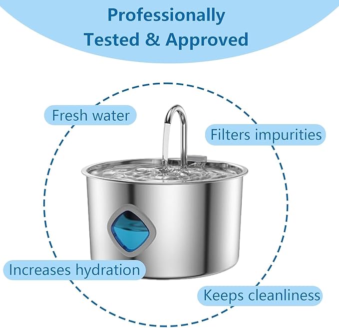 Cat Water Fountain Stainless Steel,Water Fountain for Cats,Silent Pump,Pets Feeding & Watering Supplies,3.2L / 108oz with Water Window