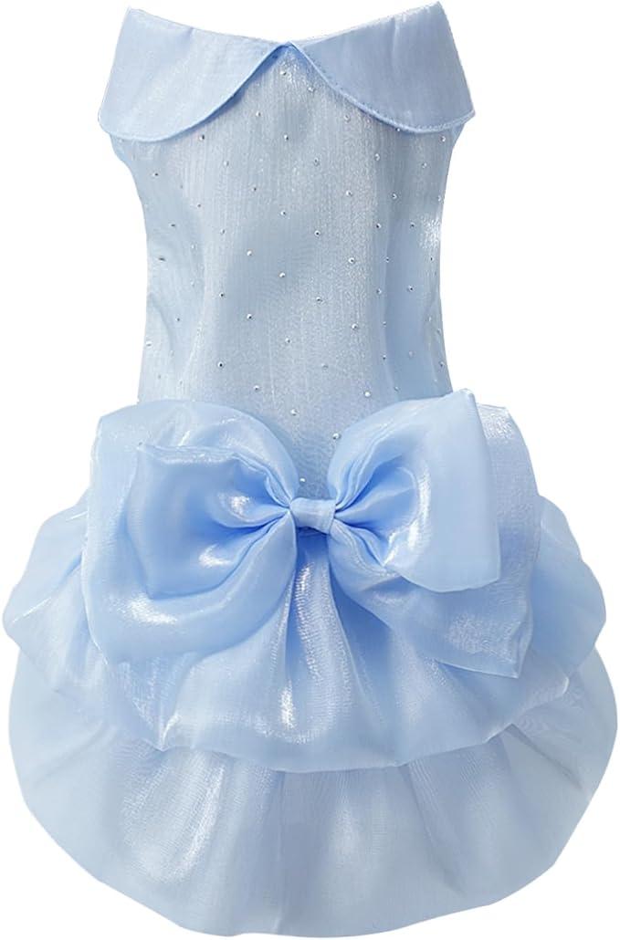 Dog Dress,Pet Wedding Dress Princess Formal Tutu Skirt with Bowknot,Puppy Birthday Party Outfit Apparel Girl for Small Dogs Cats (Blue, 3X-Large)