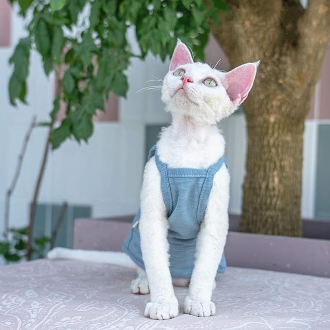 Hairless Cats Solid Cotton Camisole, Breathable Summer Tank Tops for Sphynx, Cornish Rex, Devon Rex, Peterbald, Cat Wear Hairless Cat Clothes Soft Skin-Friendly Cats Apparel Assorted Colors and Sizes