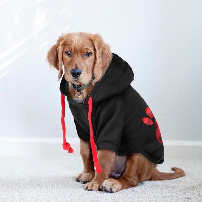 SAWMONG Dog Hoodie,Flannel Pet Hooded Sweater with Hat Puppy Pullover Sweater Shirt,Dog (Black,S)