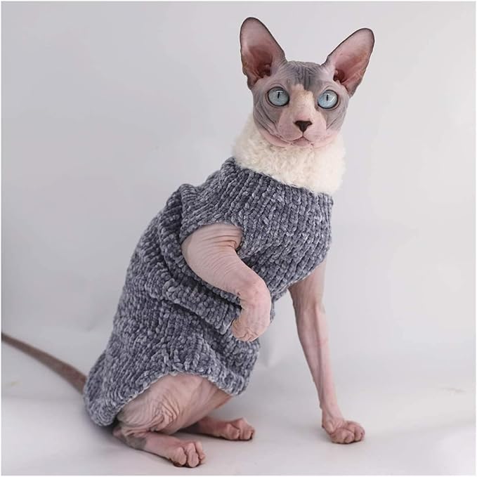 Hairless Cat Clothes, Sphynx Cat Clothes, Sphynx Cat Clothes Winter Warm Faux Fur Sweater Outfit, Fashion high Collar Coat for Cats Pajamas for Cats and Small Dogs Apparel, Hairless cat Shirts Sweater