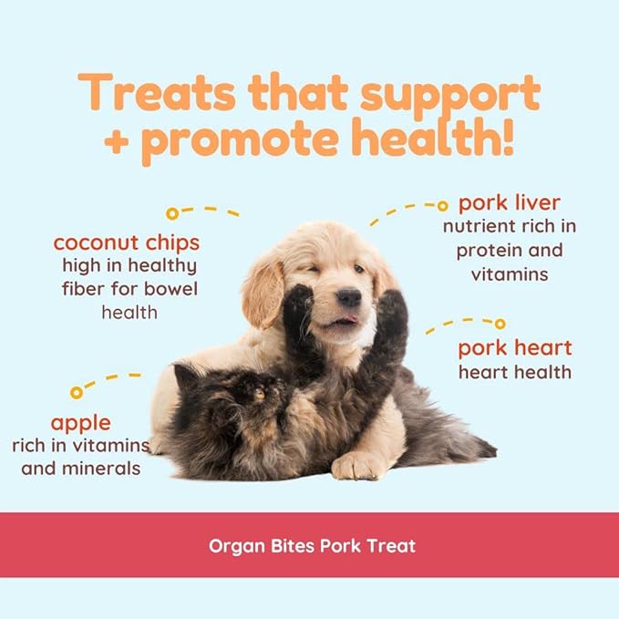 CocoTherapy Organ Bites! Dog and Cat Treat (Pork + Apple), 3 Oz.