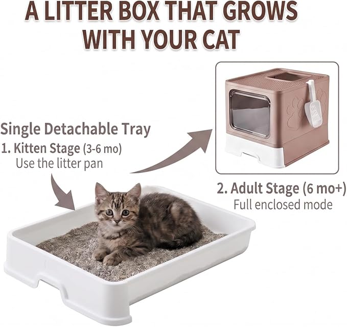 Medario Cat Litter Box with X-Large Litter Mat and Scoop, Large Covered Litter Box with Lid, Enclosed Kitty Box,Front Top Entry Exit, Odor Control Easy to Clean (Upgrade Coffee)