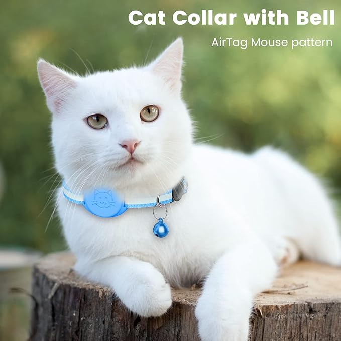 Upgrade Airtag Cat Collar, Reflective Kitten Cat Collar with Bell and Airtag Holder Compatible with Apple Airtags