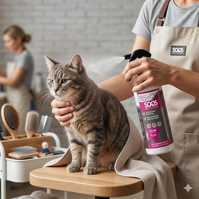 SOOS Nutri-Cleanse Waterless Cat Shampoo - Grooming Spray Omega-3 Enriched Dry Foam for Coat Deodorizing & Cleaning - 473ml