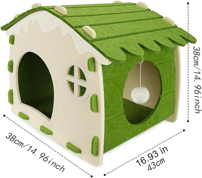 Felt Cat House Sleeping Bed Cozy Hideaway for Small Large Cats Bunny Scratch Resistant Pet Furniture- Green