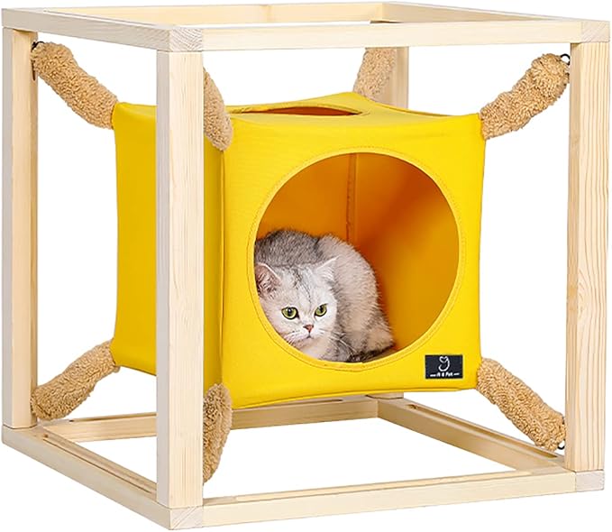 A4Pet Stackable Cat Cave, Modern Cat Tree for Large Cats, Wood Cat Tower Cat Condo Cat House Cat Hammock for Indoor Cats