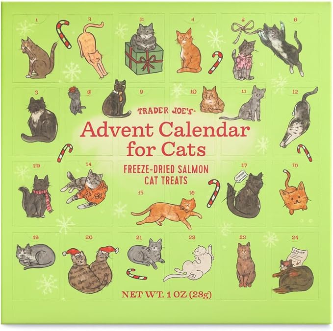 Trader Joe's Advent Calender for Cats Salmon & Dried Seaweed Recipe Cat Treats Christmas Holiday Pet Calendar - 5.11 oz. Box
