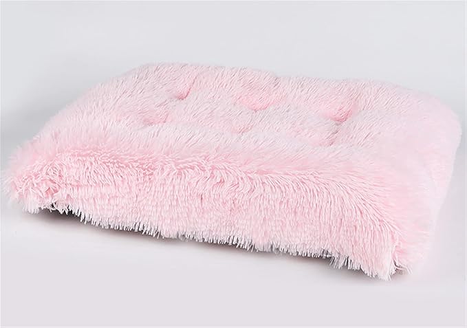 Long Plush Calming Pet Bed Cuddler Pet Bed for Dogs and Cats Fluffy Faux Fur Dog Bed with Anti Slip Bottom Machine Washable Pet Sleep Bed Crate Mat Light Pink M