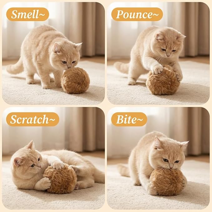 Rabbit Fur Ball Cat Toys,6 Pack Soft Fluffy Catnip Toy Balls for Indoor Cats,3.15 Inch Furry Cat Exercise Ball for Hunting Instinct&Bunny Kicks,Washable Interactive Cat Toy for Chasing & Bonding(6PC)